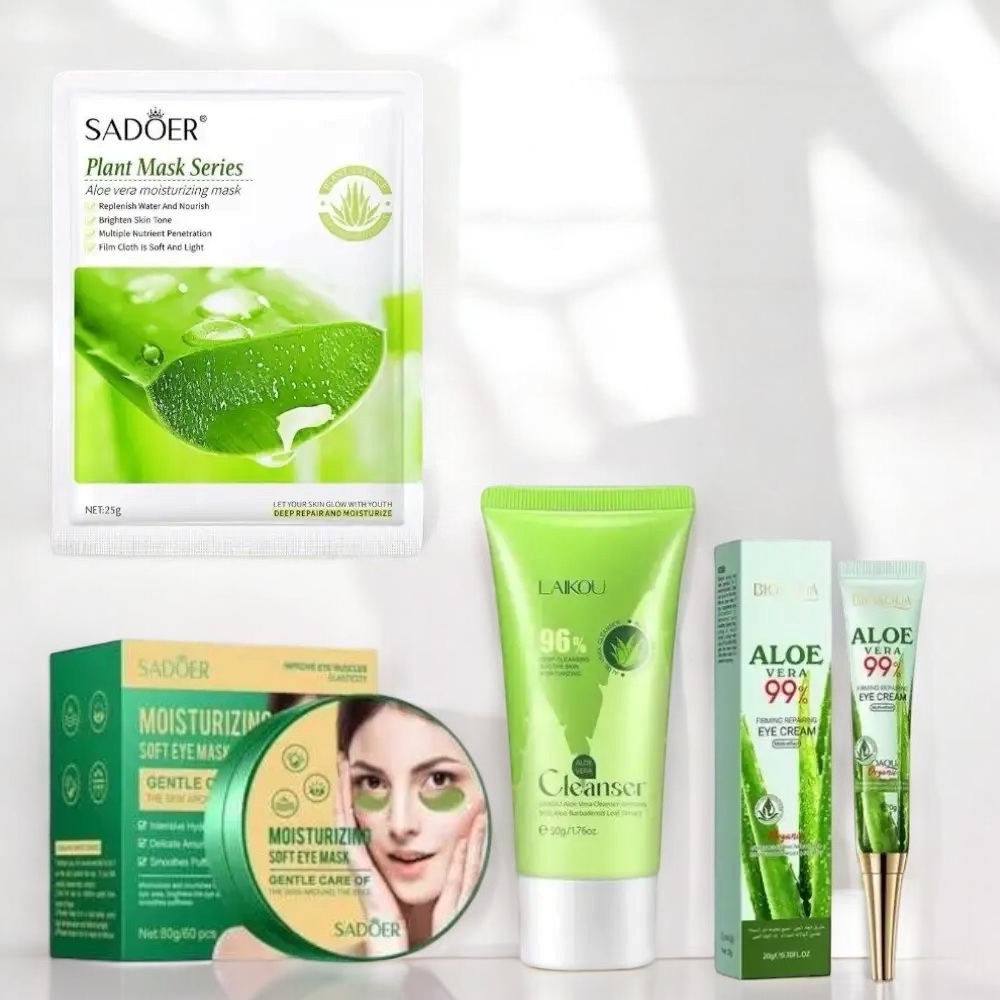 Набір по догляду за обличчям зволожуючий 4в1 Алое у прозорому пакеті