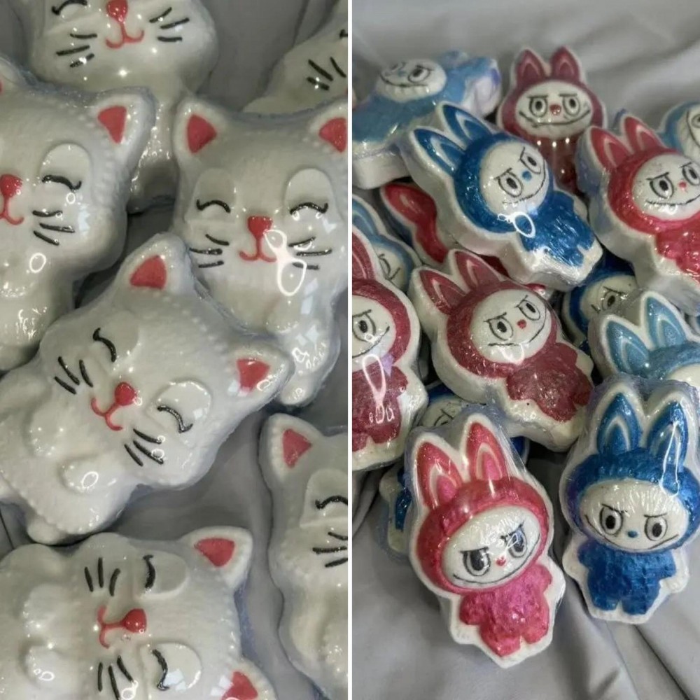 Бомбочка-гейзер для ванни Лабубу 55г та Котики 60г Висота 8 см