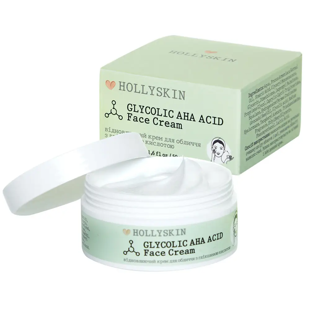 Відновлювальний крем для обличчя з гліколевою кислотою Hollyskin Glycolic AHA Acid Face Cream 50 ml