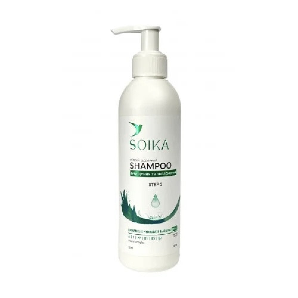 Мʼякий щоденний шампунь SOIKA з гідролатами гамамелісу, арніки й вітамінами для всіх типів волосся 300 мл