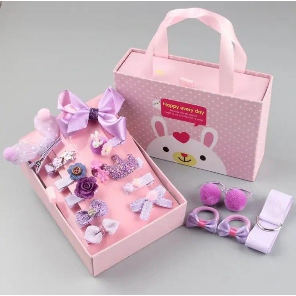 Набір дитячих заколок Фіолетовий в подарунковій коробочці Ma vie Mari 18 шт