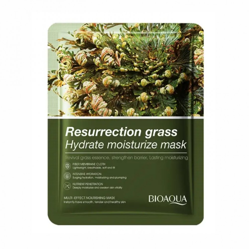 Тканинна маска для обличчя з екстрактом відновлюючої трави Bioaqua Resurrection Grass Multi Effect Nourishing Mask