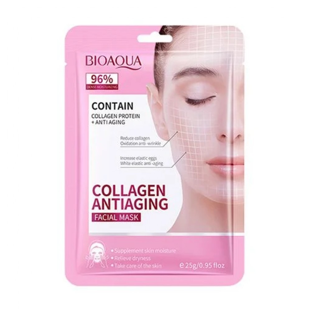 Антивікова тканинна маска для обличчя Bioaqua Collagen Antiaging Facisal Mask з колагеном, 25 г