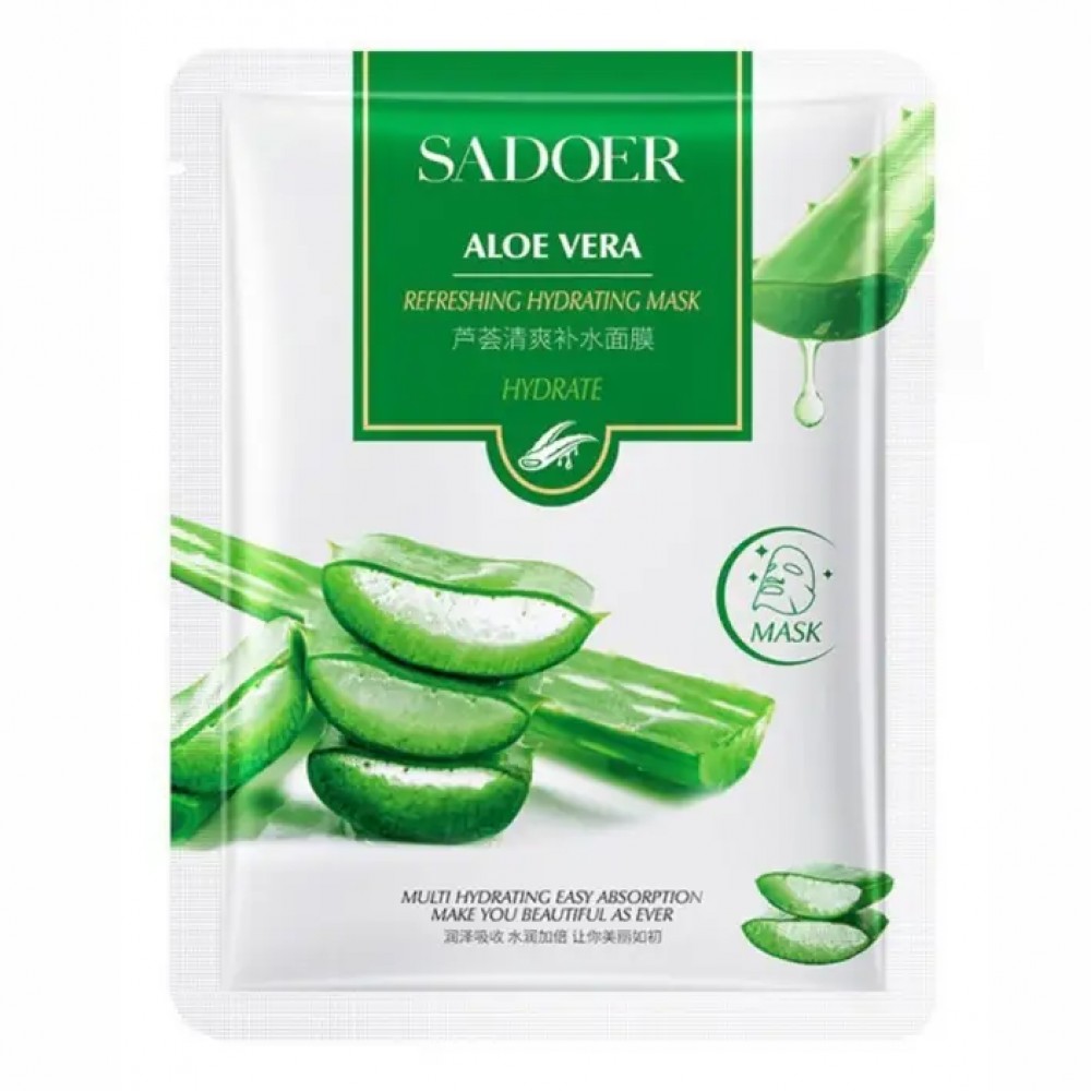 Тканинна маска для обличчя з екстрактом алое вера Sadoer Aloe Vera Refreshing Hydrating Mask