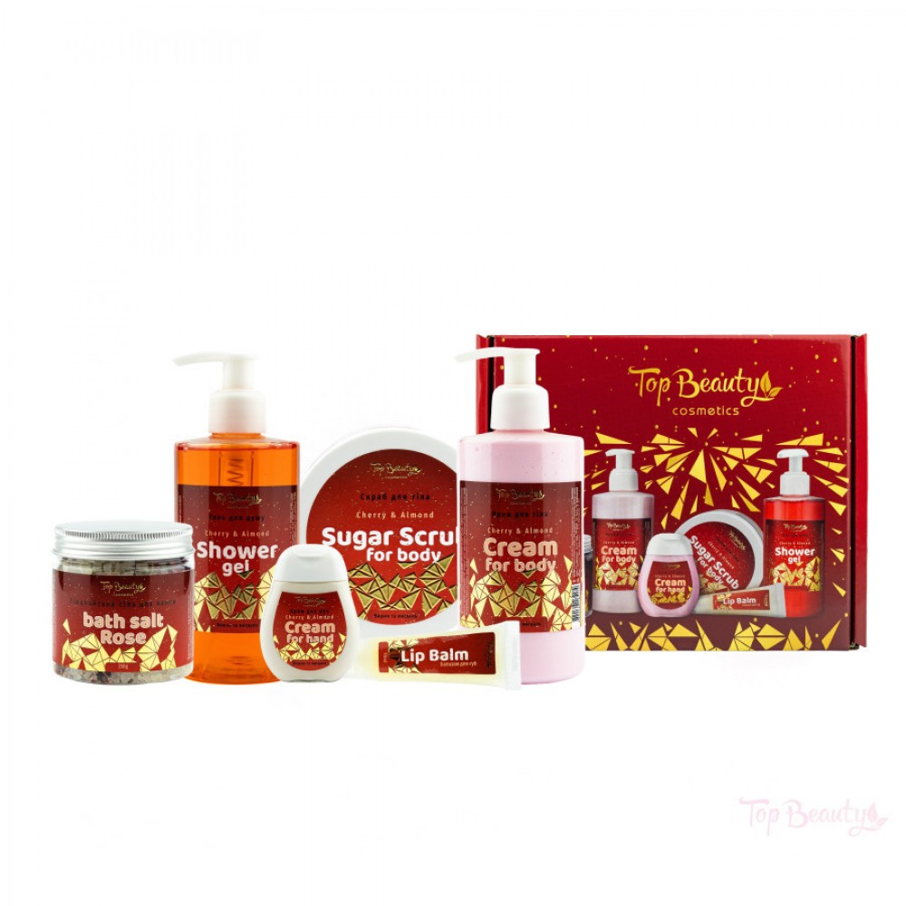 Бокс подарунковий "Вишня та мигдаль" 6 товарів в коробці Top Beauty