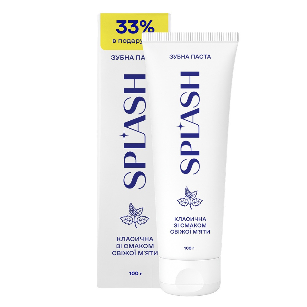 Зубна паста класична зі смаком свіжої м'яти Splash 75+25г