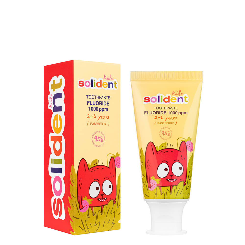 Дитяча зубна паста Solident Kids з фтором 1000 ppm / малина
