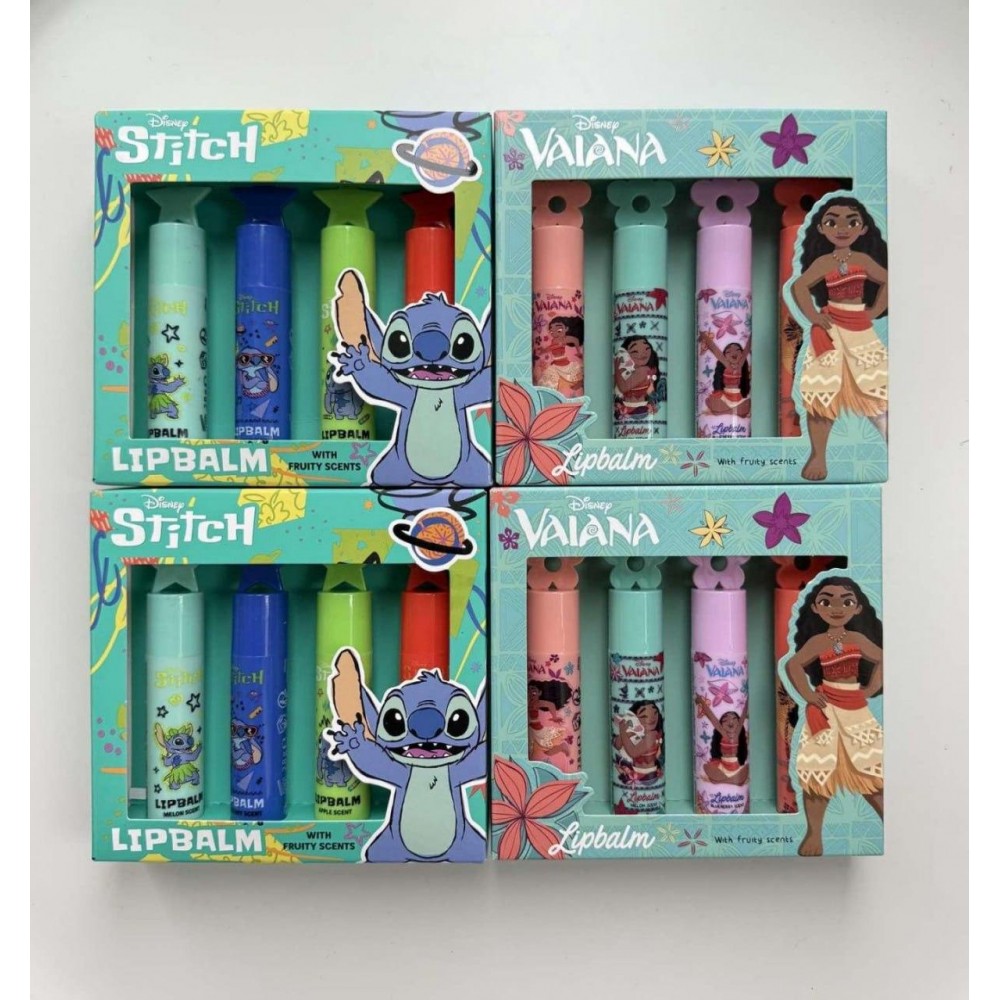 Дитячий набір бальзамів для губ Disney Stitch/Vaiana  4 шт в асортименті
