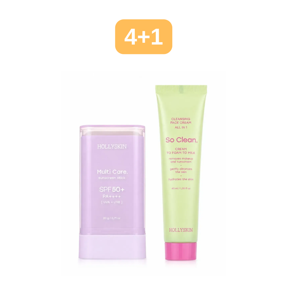 СЕТ: Сонцезахисний стік для обличчя Hollyskin Multi Care. SPF 50+ 20г+Крем для щоденного очищення шкіри обличчя Hollyskin So Clean. з екстрактом камелії і рисом 