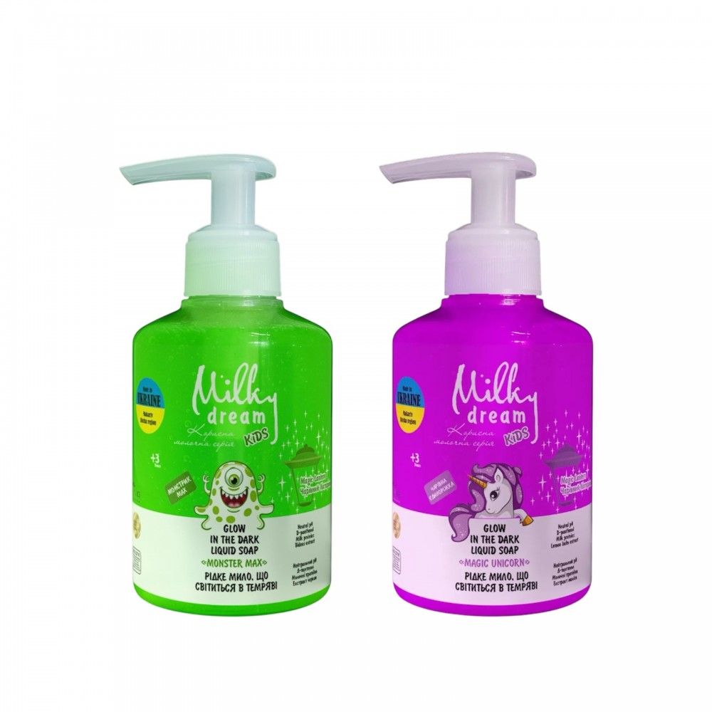 Рідке мило, що світиться в темряві "Монстрик Max" та "Чарівна Єдиноріжка" 270 мл Milky Dream