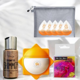 Набір 4в1 Сонцезахисний SPF крем для обличчя та тіла, шимер для засмаги, капсули для волосся та косметичка + подарунок 5 шт крем стік Laikou