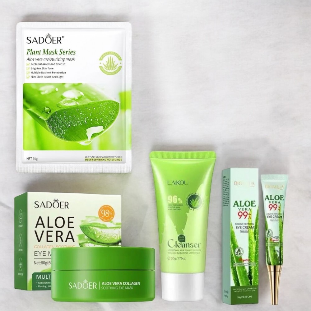Набір по догляду за обличчям зволожуючий 4в1 Алое у прозорому пакеті